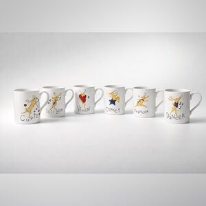 Pottery Barn Reindeer Mugs Set of 6 - Whimsical Retired Holiday NWOB
